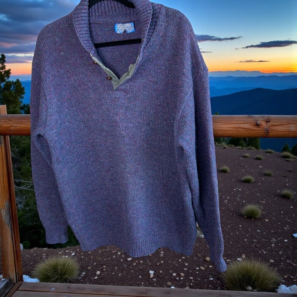Pendleton Purple Heather Professor Suede Elbow Patches Henley Sweater Size 1X